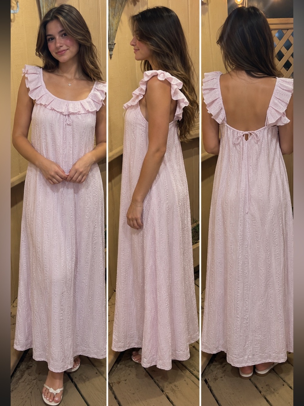 NW Free People Ruffle Midi Dress Size S/M Lavender SEERSUCKER Ruffle Cottagecore